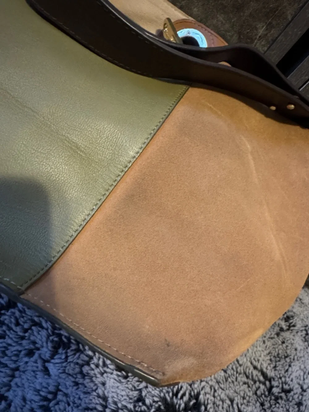 See By Chloe Two-Tone Olive & Tan Leather Shoulder Bag with Gold Hardware - Picture 8 of 14